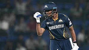 Sai Sudharsan celebrates an incredible century.