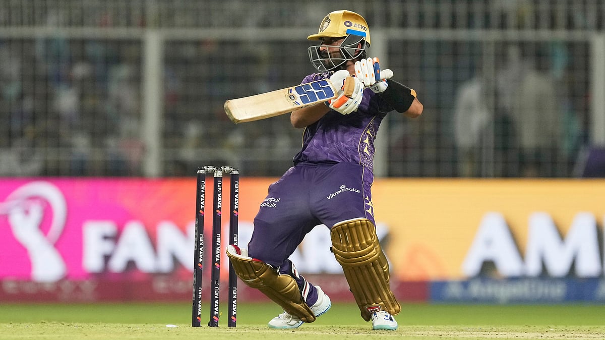 (AP Photo/Bikas Das)
 : Kolkata Knight Riders' captain Ajinkya Rahane plays a shot during the Indian Premier League cricket match between Kolkata Knight Riders and Gujarat Titans at Eden Gardens in Kolkata, India, Monday, April 21, 2025.
