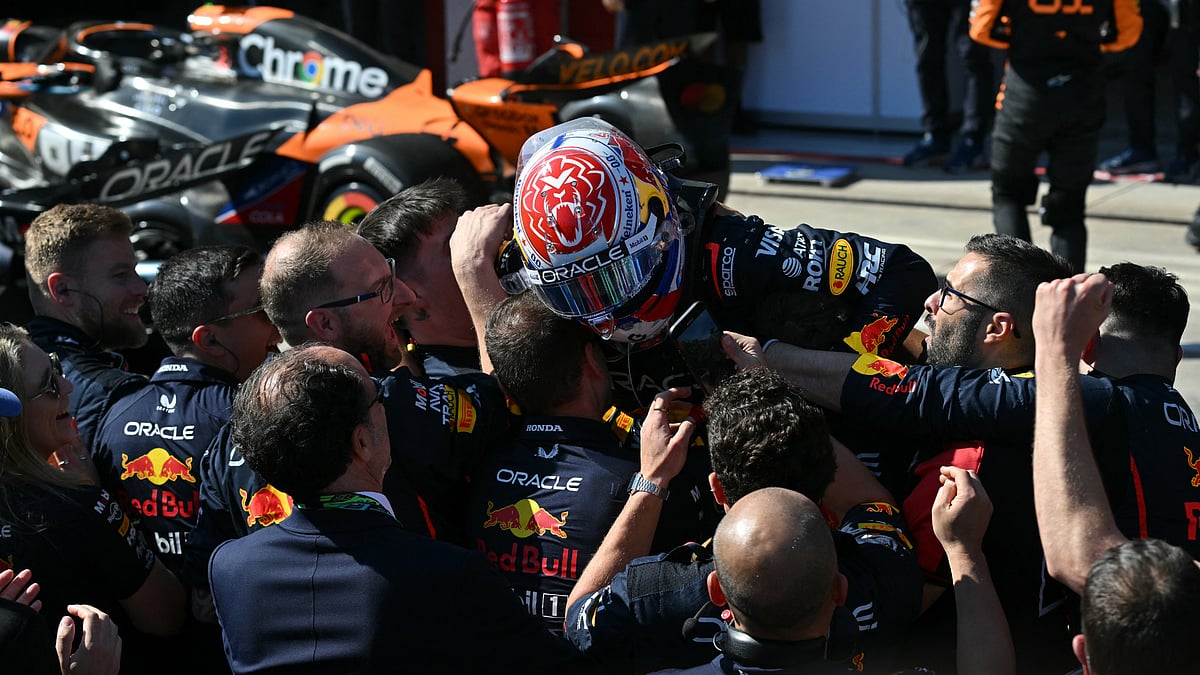 Max Verstappen celebrates his win at the Emilia-Romagna Grand Prix