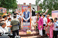 | Photo: PTI : Drumming up Support: Members of BJP’s OBC Morcha celebrate the centre’s decision to include caste enumeration in the upcoming census in New Delhi on May 6, 2025