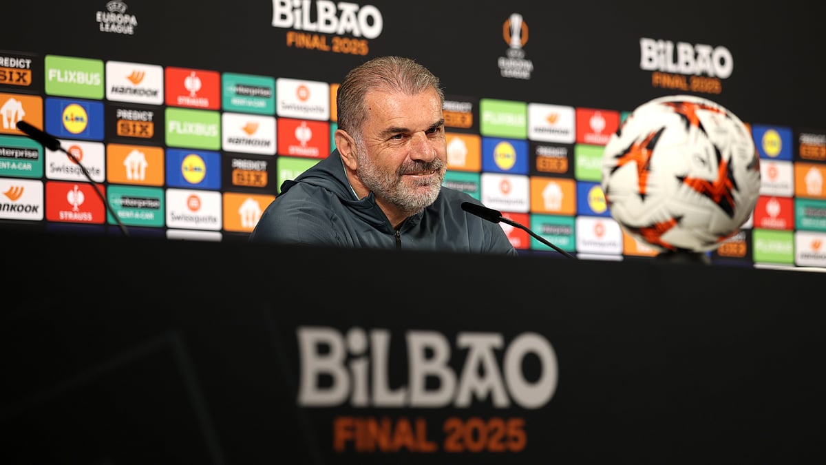 Ange Postecoglou speaks to reporters ahead of the Europa League final - File