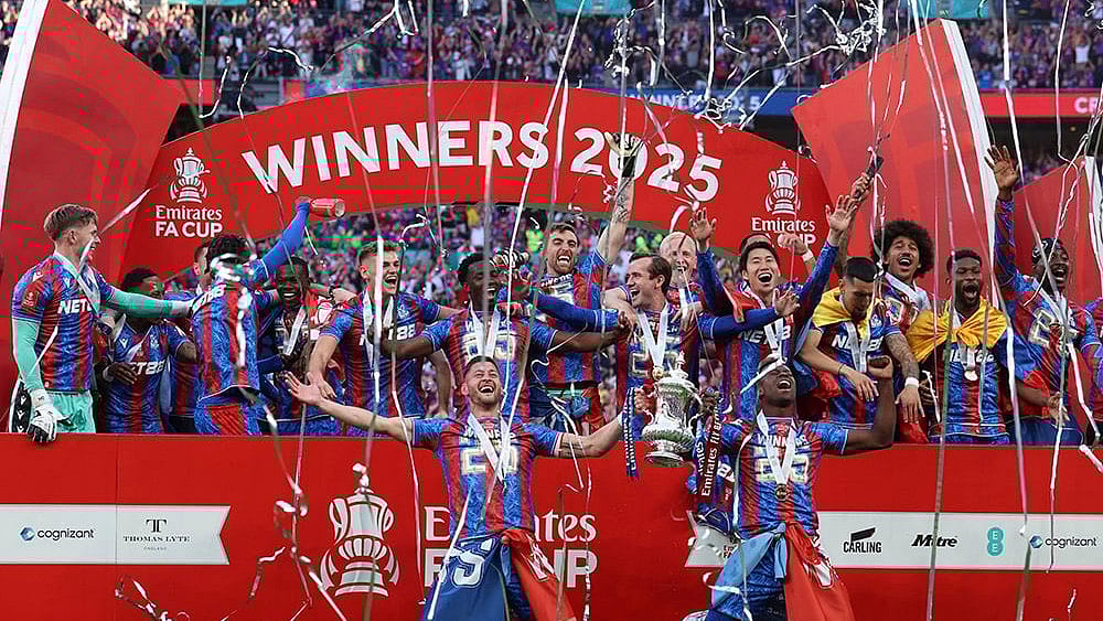 Crystal Palace members after winning FA Cup - AP