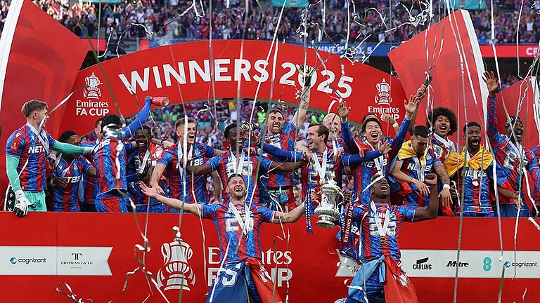 Crystal Palace members after winning FA Cup - AP
