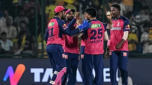 Rajasthan Royals celebrate victory over Chennai Super Kings in IPL 2025.