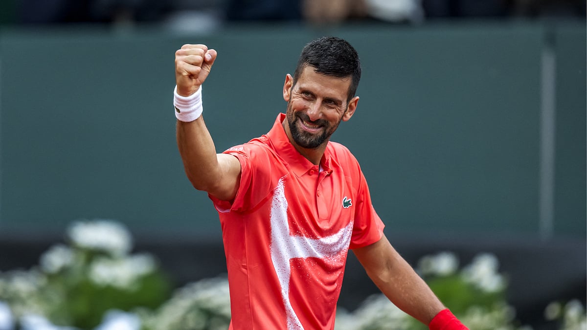 Novak Djokovic celebrates in Geneva