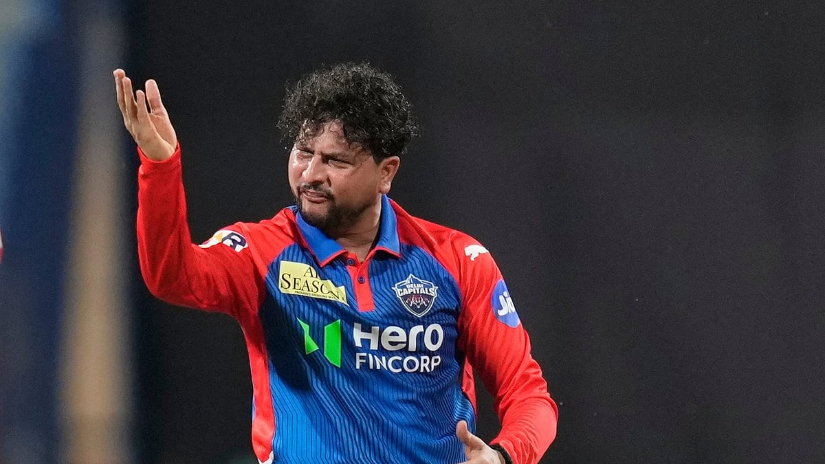 Delhi Capitals' Kuldeep Yadav celebrates the dismissal of Mumbai Indians' Ryan Rickelton during the Indian Premier League cricket match between Mumbai Indians and Delhi Capitals at Wankhede Stadium in Mumbai, India, Wednesday, May 21, 2025. 


 - (AP Photo/Rajanish Kakade)