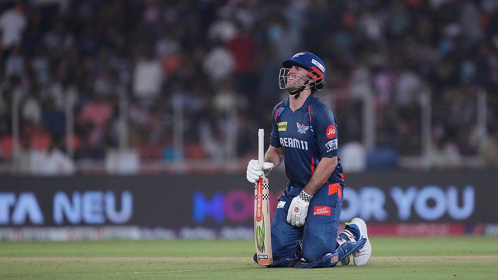 AP/Ajit Solanki : Lucknow Super Giants' Mitchell Marsh in action.