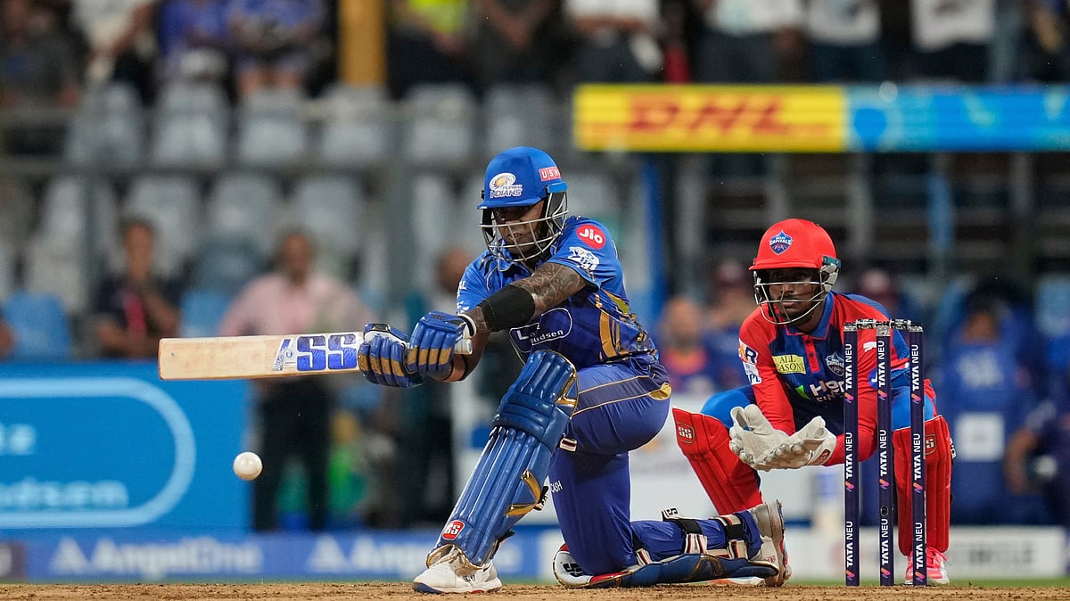  (AP Photo/Rajanish Kakade)


 : Mumbai Indians' Suryakumar Yadav plays a shot during the Indian Premier League cricket match between Mumbai Indians and Delhi Capitals at Wankhede Stadium in Mumbai, India, Wednesday, May 21, 2025.