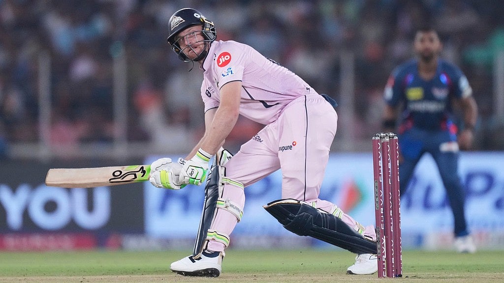 Photo: AP : Gujarat Titans' Jos Butler bats during their Indian Premier League 2025 match against Lucknow Super Giants at the Narendra Modi Stadium in Ahmedabad.