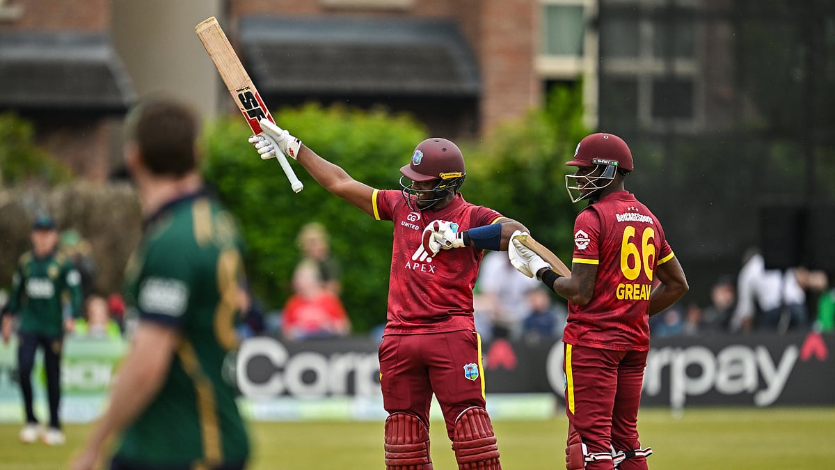 Matthew Forde celebrates his 50 against Ireland