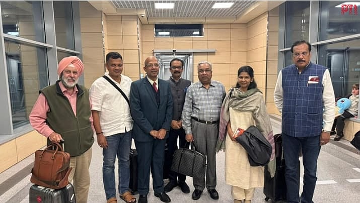 PTI : DMK MP Kanimozhi Karunanidhi led delegation arrives at Moscow airport, Russia.