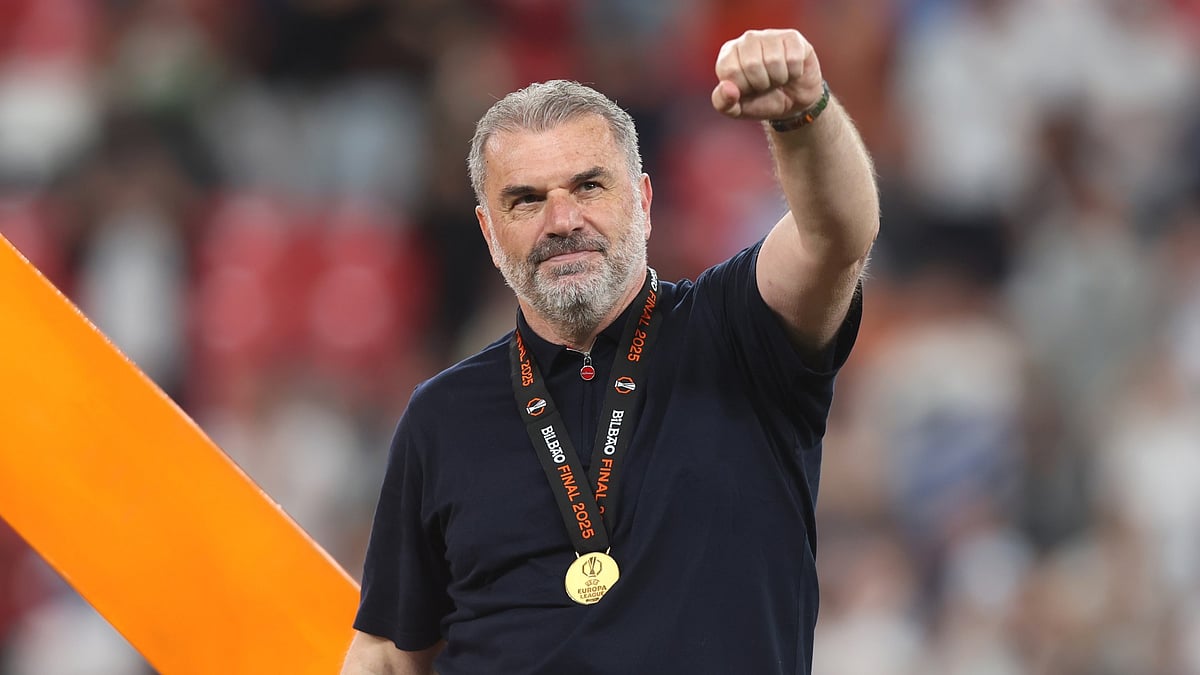 Ange Postecoglou celebrates in Bilbao