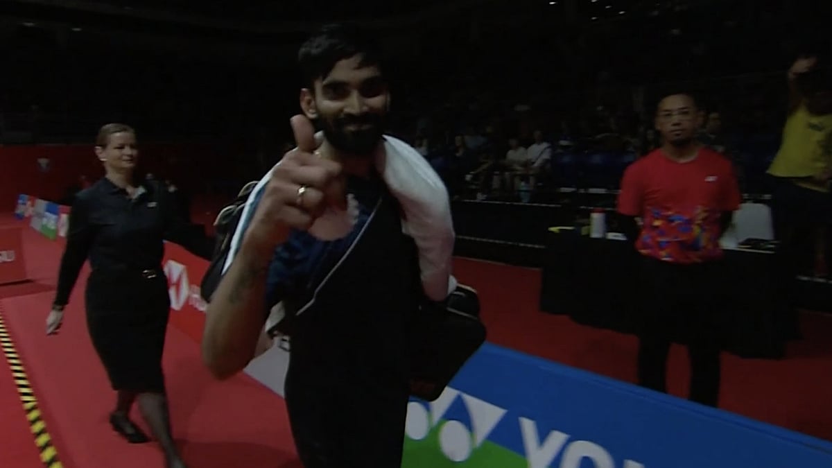 BWF : Kidambi Srikanth reacts after winning his quarter-final match at Malaysia Masters 2025.