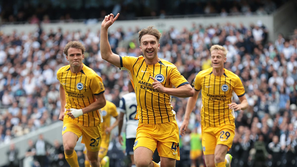 Jack Hinshelwood celebrates his second goal at Tottenham on Sunday - null