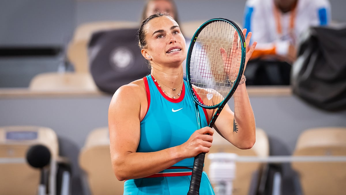 File : Aryna Sabalenka celebrates during her French Open 2025 match against Kamilla Rakhimova.