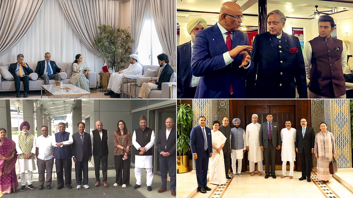 PTI, X : Indian delegations in Qatar, Guyana, France, Kuwait (clockwise)