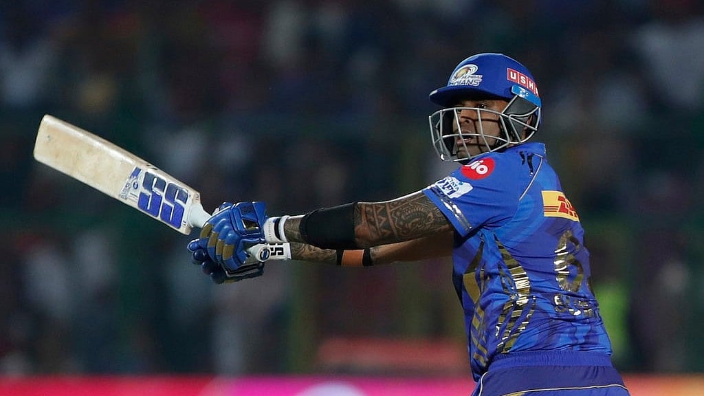 Mumbai Indians' Suryakumar Yadav bats during the Indian Premier League cricket match between Punjab Kings and Mumbai Indians at Sawai Mansingh Stadium in Jaipur, India, Monday, May 26, 2025. - AP/Surjeet Yadav