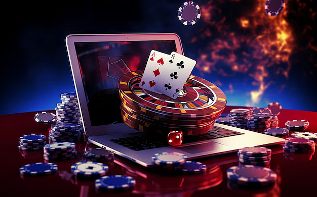 A laptop and some casino coins