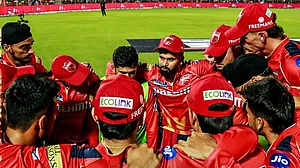 | Photo:X/PunjabKingsIPL : Punjab Kings players in a huddle.