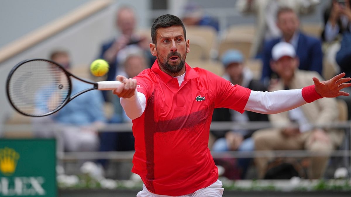 Serbias Novak Djokovic returns the ball