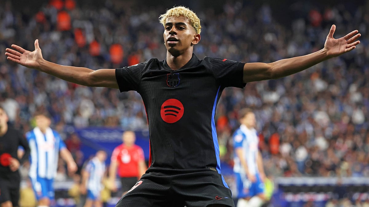 Barcelona star Lamine Yamal celebrating