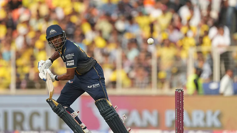 Gujarat Titans' Sai Sudharsan bats during the Indian Premier League cricket match between Gujarat Titans and Chennai Super Kings at Narendra Modi Stadium in Ahmedabad. - AP Photo/Ajit Solanki