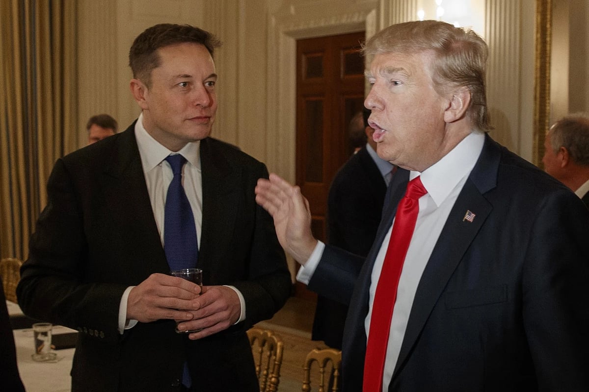 Tesla CEO Elon Musk (L) with US President Donald Trump (R)