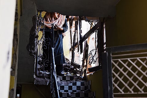 A house in the Dungus area of Poonch suffered extensive damage due to Pakistani shelling.
