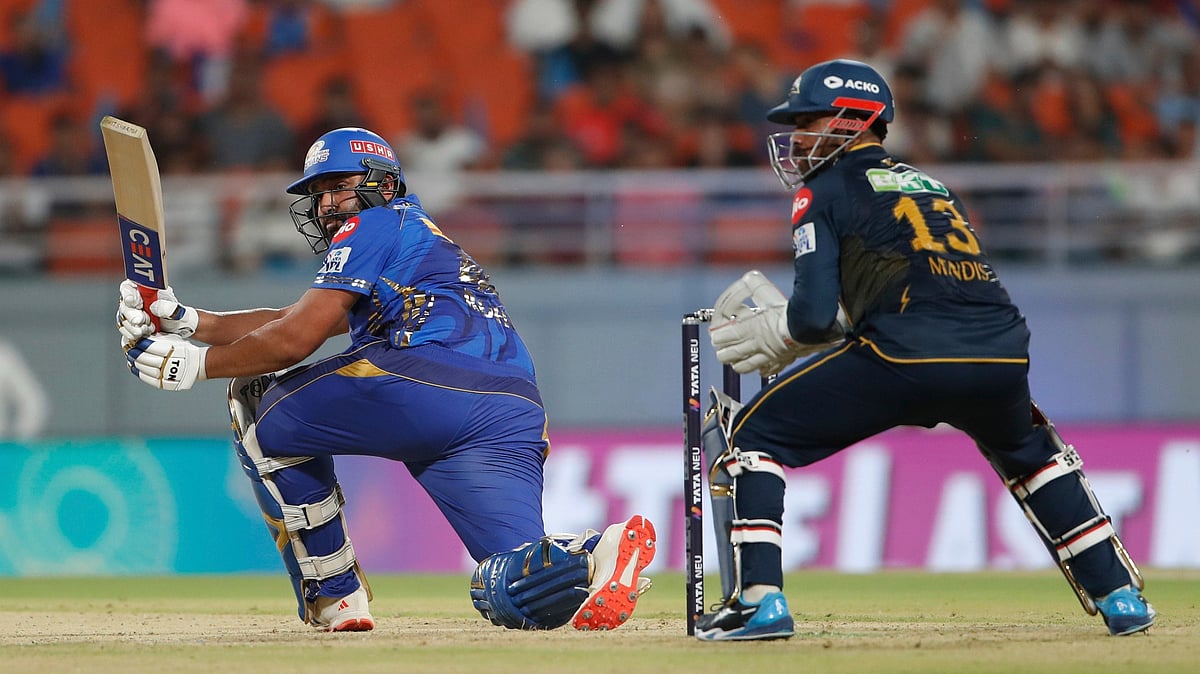 (AP Photo) : Mumbai Indians' Rohit Sharma bats during the Indian Premier League eliminator cricket match between Mumbai Indians and Gujarat Titans at Maharaja Yadavindra Singh Cricket Stadium in Mohali, India, Friday, May 30, 2025. 


