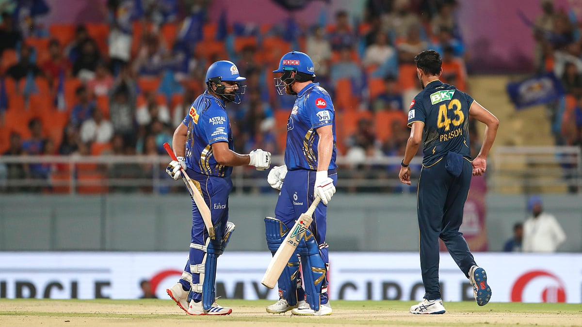 Mumbai Indians' Rohit Sharma in action against Gujarat Titans.