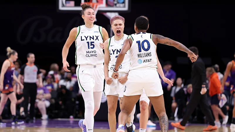 Natisha Hiedeman celebrates her last-gasp winner for the Minnesota Lynx