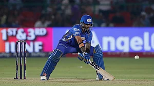 AP Photo/Surjeet Yadav : Mumbai Indians' Suryakumar Yadav plays a shot during the Indian Premier League cricket in Jaipur.