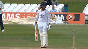 | Photo: Screenshot : India A vs England Lions: Tom Haines in action on Day 3 of the first unofficial Test at Canterbury.