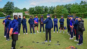 | Photo: X/CricketNep : Scotland vs Nepal: The Nepal national cricket team in training ahead of the ICC Cricket World Cup League Two match against Scotland.