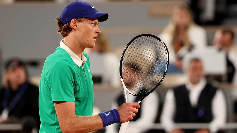 World number one Jannik Sinner in action at French Open 2025. - null