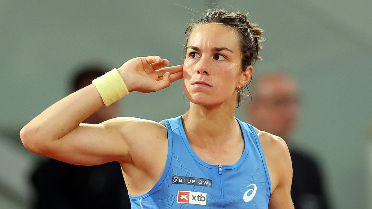 Lois Boisson reacts to a point during her win over Mirra Andreeva