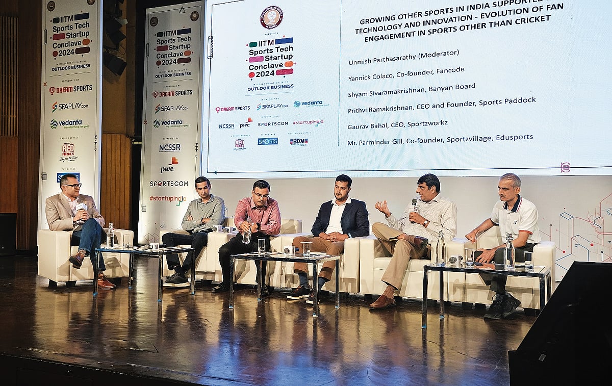 Unmish Parthasarathy (Moderator); Yannick Colaco, Co-founder, Fancode; Shyam Sivaramakrishnan, Banyan Board; Prithvi Ramakrishnan, CEO and Founder, Sports Paddock; Gaurav Bahal, CEO, Sportzworkz