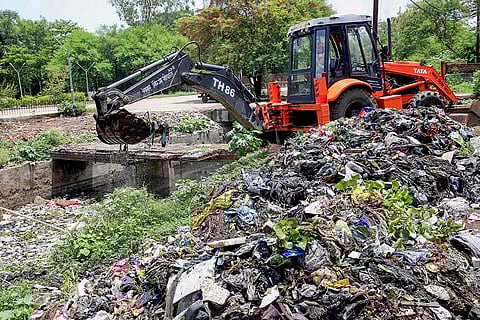 Cleaning of a drain on World Environment Day in Bhopal