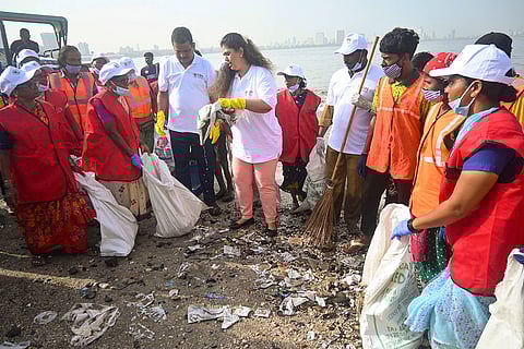 Cleanliness drive at Girgaon Chowpatty Beach in Mumbai