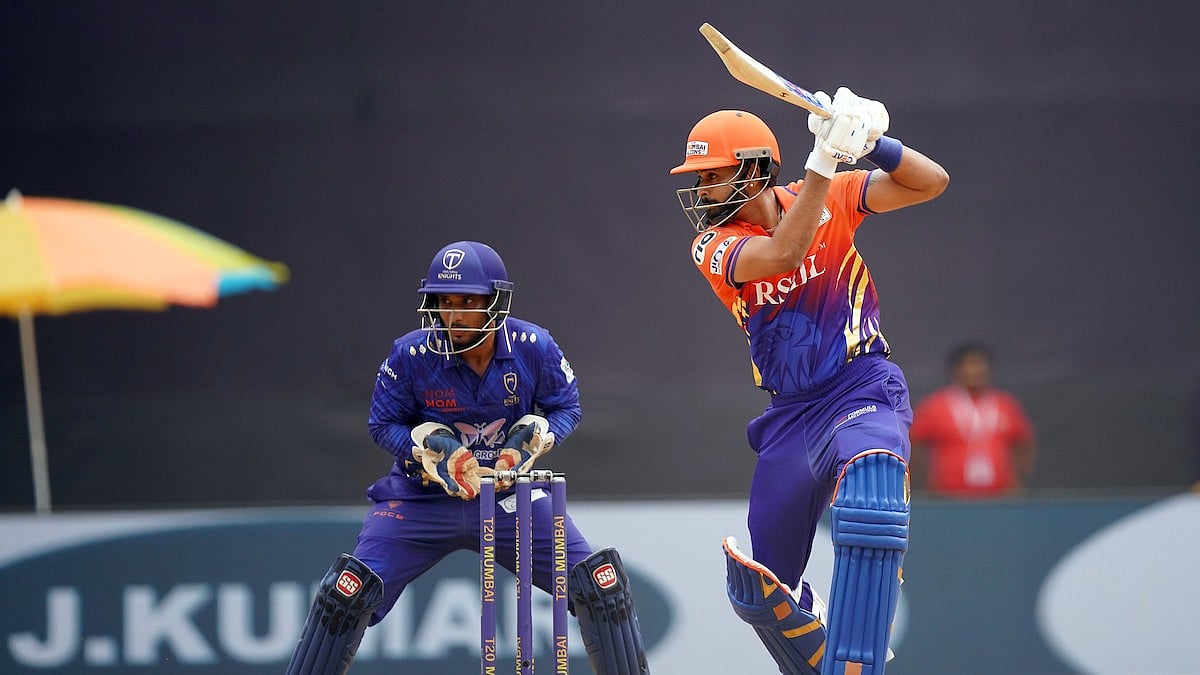 Shreyas Iyer of Sobo Mumbai Falcons plays a shot during match 10 of the T20 Mumbai 2025 between Sobo Mumbai Falcons and Triumph Knights Mumbai North East. - Photo: Special Arrangement