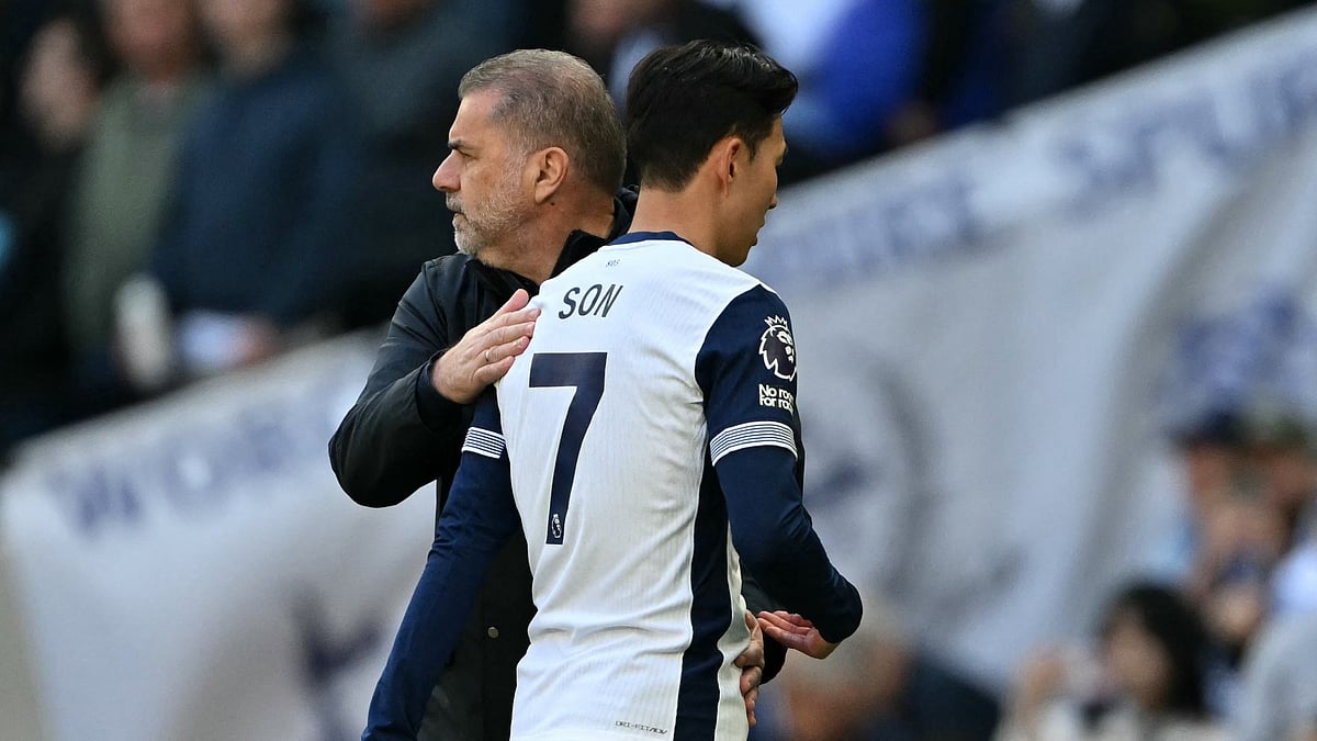 Former Tottenham boss Ange Postecoglou with captain Son Heung-min