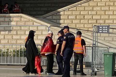 Albanian police check fans ahead of the World Cup 2026 group K qualifying soccer match between Albania and Serbia, at Air Albania stadium, in Tirana.