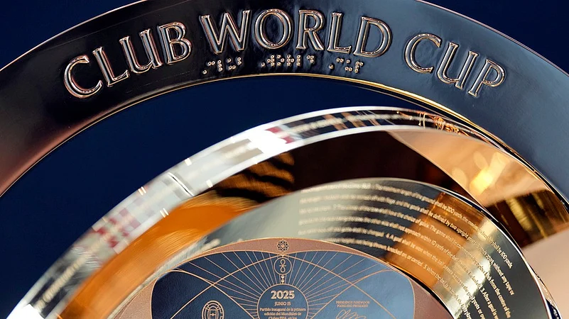 The FIFA Club World Cup trophy is displayed