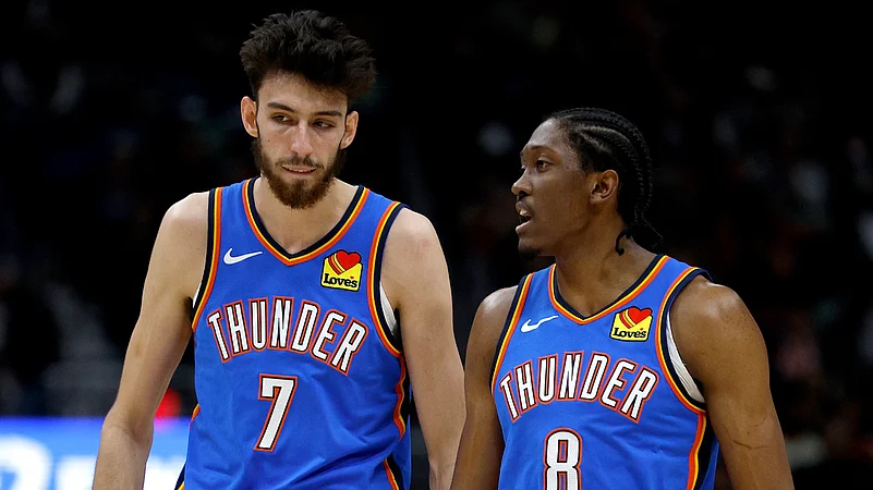 Oklahoma City Thunders Chet Holmgren and Jalen Williams
