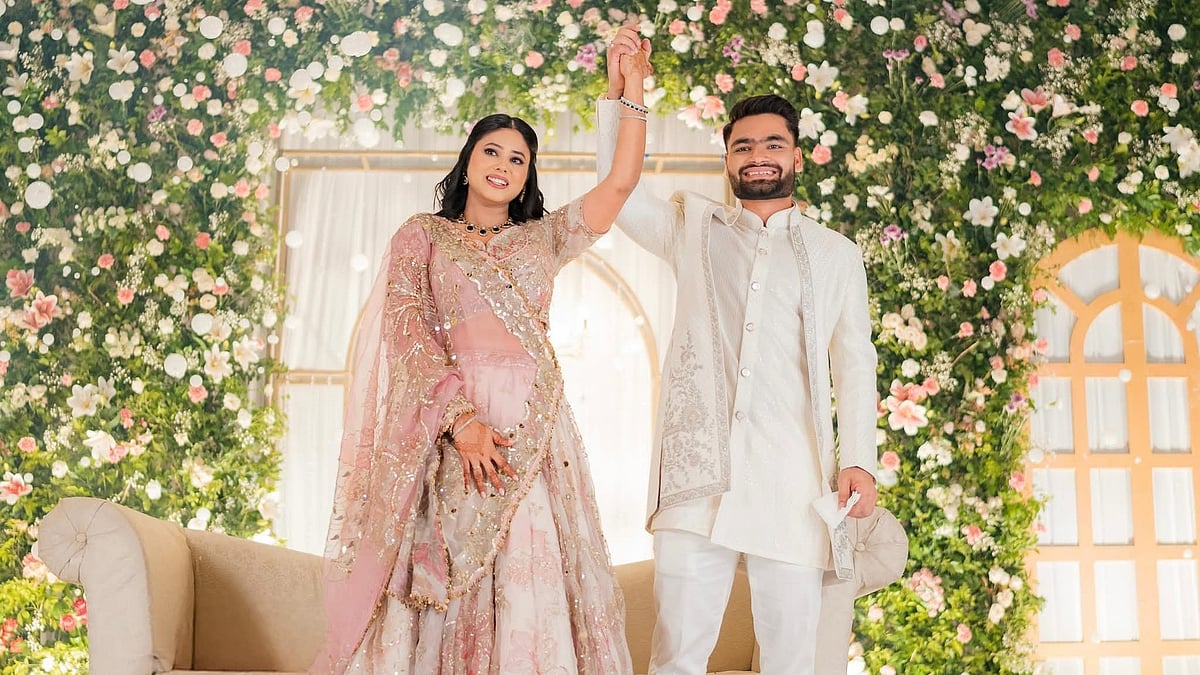 X/Priya Saroj : Rinku Singh (right) with fiancee Priya Saroj at their engagement ceremony in Lucknow.
