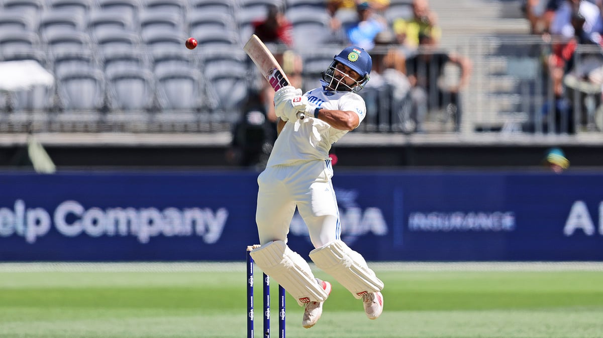 Trevor Collens/AP Photo : India's Nitish Kumar Reddy bats during play in the first Test.