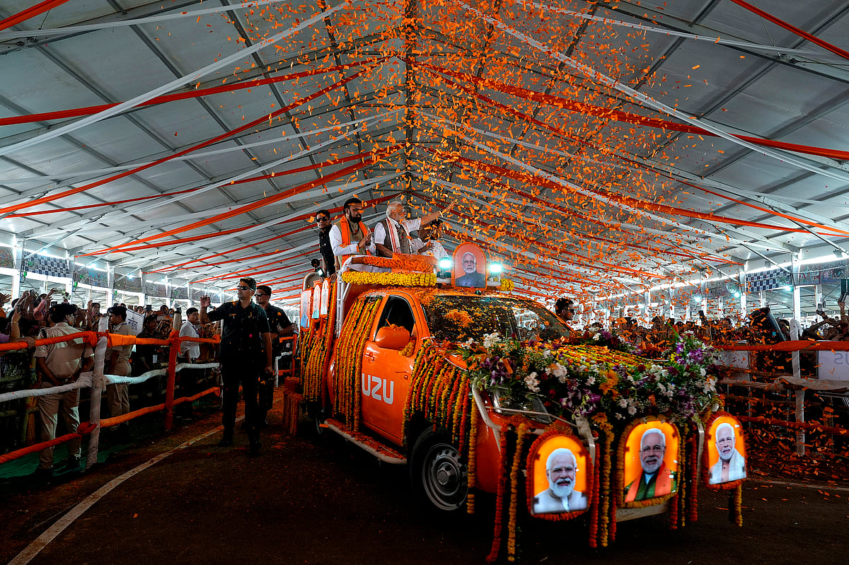 Suresh K Pandey : PM Modi, Nitish Kumar, Samrat Chaudhary during a rally at Bikramganj in Bihar