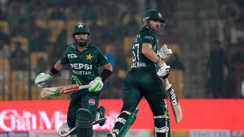 Pakistans Mohammad Rizwan, left, Salman Ali Agha. AP Photo