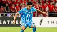 India Vs Hong Kong Live Streaming, AFC Asian Cup 2027 Qualifiers: When, Where To Watch Blue Tigers In Action? | Photo: X/IndianFootball : India's Lallianzuala Chhangte in action against Hong Kong in the AFC Asian Cup 2027 Qualifiers.