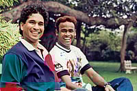 | Photo: Pradeep Mandhani : Growing up Together: A young Vinod Kambli (right) with Sachin Tendulkar (left)